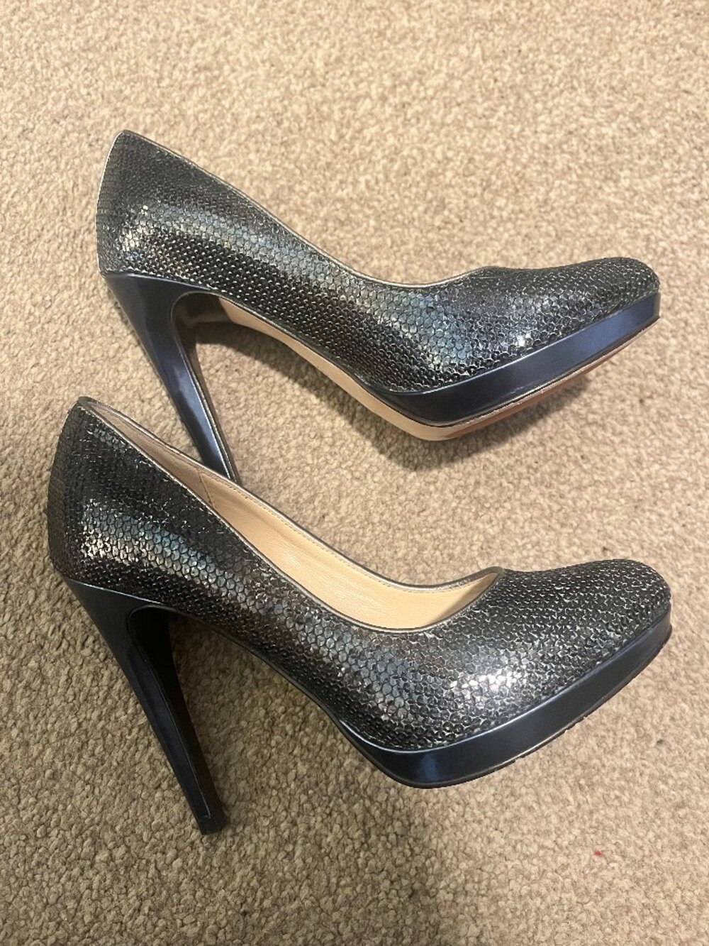 Cole Haan "Chelsea" Nike Air Black Glitter Platform Heel Pumps- Size 7B